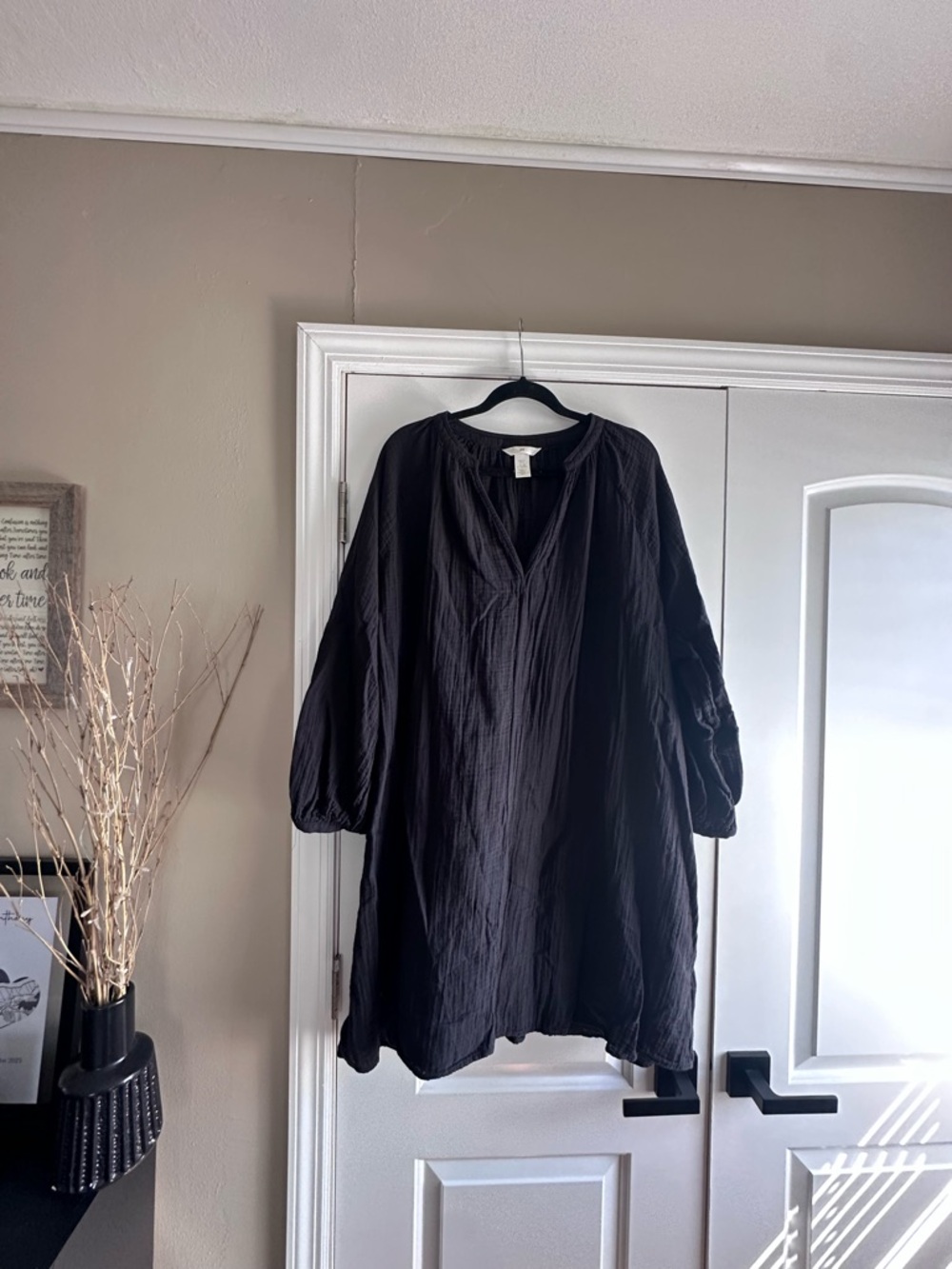 Black Women's V-Neck Gauze Tunic Dress XL H&M
